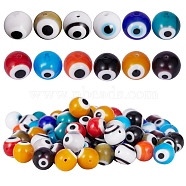 120Pcs 12 Colors Handmade Evil Eye Lampwork Round Bead Strands, Mixed Color, 10mm, Hole: 1mm(LAMP-SZ0001-11)