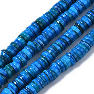 Natural Freshwater Shell Beads Strands, Dyed, Flat Round/Disc, Heishi Beads, Dodger Blue, 5~6x1~2mm, Hole: 1mm, about 205~215pcs/strand, 15.35 inch(39cm)(SHEL-S278-025C)