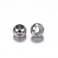201 Stainless Steel Beads, Round, Stainless Steel Color, 5x3.5mm, Hole: 2.5mm(STAS-D447-37D)
