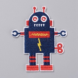 Computerized Embroidery Cloth Iron on/Sew on Patches, Costume Accessories, Appliques, for Backpacks, Clothes, Robot, Prussian Blue, 77x64x1.5mm(DIY-I024-19)
