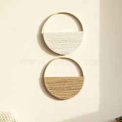 Bohemian Double Round Handmade Macrame Cotton and Wood Wall Decoration, for Bedroom Living Room Decoration, BurlyWood, 190mm(PW-WG29531-02)