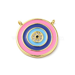 Rack Plating Brass Pave Cubic Zirconia Enamel 2-Loop Pendants, Lead Free & Cadmium Free, Real 18K Gold Plated, Long-Lasting Plated, Target Charm, Colorful, 20x2mm, Hole: 1.2~1.4mm(KK-O142-11G)