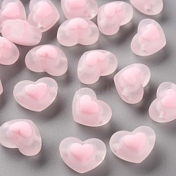 Transparent Acrylic Beads, Frosted, Bead in Bead, Heart, Pink, 13x17x9.5mm, Hole: 2.5mm, about 420pcs/500g(TACR-S152-08C-08)