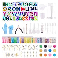 DIY Letter Style Jewelry Set Making, with Silicone Molds, Iron Key Clasps, Brass Earring Hooks, Tools, Glass Seed Beads, Nail Dipping Powder, Mixed Color(DIY-CJ0001-18)