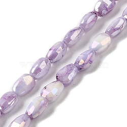 Electroplate Glass Beads Strands, Rainbow Plated, Faceted, Teardrop, Medium Purple, 6.5x4.5x3.5mm, Hole: 1mm, about 70pcs/strand, 17.72''(45cm)(GLAA-D013-05F)