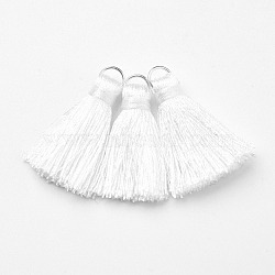 Nylon Tassels Pendant Decorations, with Alloy Findings, White, 31x7mm, Hole: 2x5mm(HJEW-L013-12)