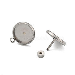 201 Stainless Steel Stud Earrings Findings, with 304 Stainless Steel Pin, Flat Round, Stainless Steel Color, 16.5x13.5mm, Hole: 1.8mm, Pin: 8x1mm(STAS-K279-01D-P)