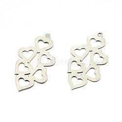 Original Color Heart 201 Stainless Steel Slice Pendants for Valentine's Day, Stainless Steel Color, 29x16x0.3mm, Hole: 1.5mm(STAS-E083-43P)