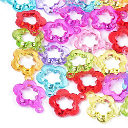 Transparent Acrylic Pendants, Flower, Mixed Color, 34.5~35x29.5x5mm, Hole: 3.5mm(X-TACR-T005-21)