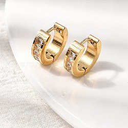 304 Stainless Steel Hoop Earrings, Ion Plating(IP), Real 18K Gold Plated, with Glass, Clear, 13x4mm(EJEW-L302-02G-03)