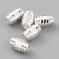 Brass Spacer Beads, Long-Lasting Plated, Textured Barrel, 925 Sterling Silver Plated, 5.5x3.5mm, Hole: 1.5mm(KK-O133-208-S)
