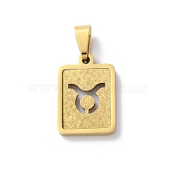 304 Stainless Steel Twelve Constellations Pendants, Real 18K Gold Plated, Rectangle Charm, Taurus, 17.5x12x2mm, Hole: 7.5x3.5mm(STAS-S152-02G-B)