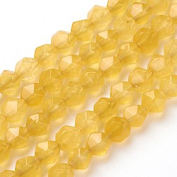 Natural Jade Beads Strands, Star Cut Round Beads, Dyed, Faceted, Gold, 7~8mm, Hole: 1mm, about 47~48pcs/strand, 14.5 inch~15 inch(37~38cm)(G-F545-E21)