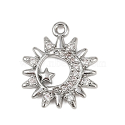 Brass Micro Pave Clear Cubic Zirconia Pendants, Cadmium Free & Nickel Free & Lead Free, Sun with Moon & Star Charms, Platinum, 15x12.5x1.5mm, Hole: 1.2mm(KK-L238-17P)