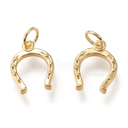 Brass Pendants, with Jump Rings, Long-Lasting Plated, Horseshoe, Golden, 13.5x10x2mm, Hole: 3.5mm(ZIRC-I044-37B)
