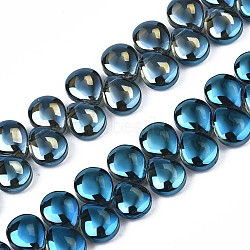 Electroplate Glass Beads Strand, Half Plated, Teardrop, Blue Plated, 10x12x5mm, Hole: 0.8mm, about 82~99pcs/strand, 16.93 inch~ 23.23 inch(43~59cm)(EGLA-S188-27-C01)