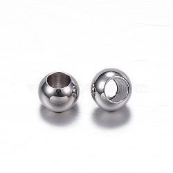 201 Stainless Steel Beads, Round, Stainless Steel Color, 5x3.5mm, Hole: 2.5mm(STAS-D447-37D)