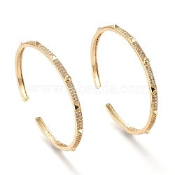 Brass Micro Pave Clear Cubic Zirconia Cuff Bangles, Real 18K Gold Plated, Inner Diameter: 1-7/8x2-1/4 inch(4.9x5.85cm), 4mm(BJEW-F411-05G)