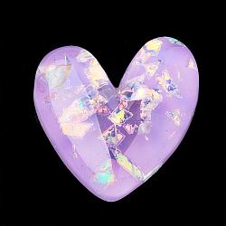 Resin Cabochons, with Shell Chip, Heart, Lilac, 28x25.5x7.5mm(CRES-S304-89B)