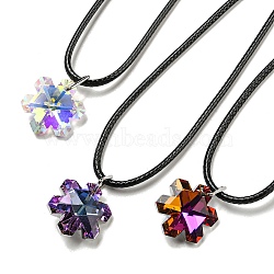 Waxed Cord Necklaces, K9 Glass Pendant Necklaces, Flower, Mixed Color, 17.72 inch(45cm)(NJEW-P310-03P)