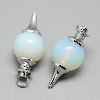 Opalite Pendants, with Brass Findings, Platinum, 43x20mm, Hole: 6mm