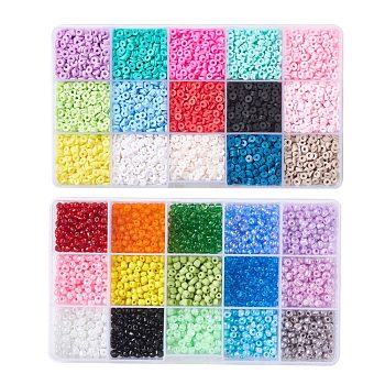 DIY Beads Jewelry Kits, Including Disc/Flat Round Handmade Polymer Clay Beads, Mixed Styles Glass Round Seed Beads, Mixed Color, 4x1mm, Hole: 1mm, 150g