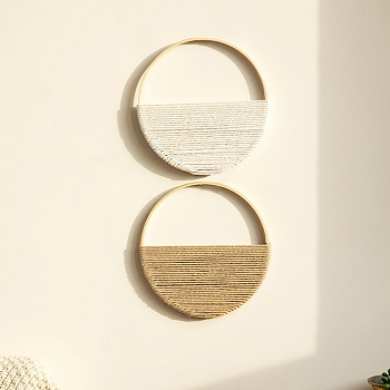 Bohemian Double Round Handmade Macrame Cotton and Wood Wall Decoration, for Bedroom Living Room Decoration, BurlyWood, 190mm