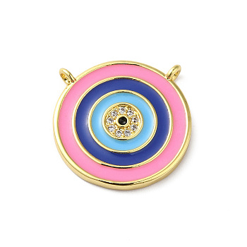 Rack Plating Brass Pave Cubic Zirconia Enamel 2-Loop Pendants, Lead Free & Cadmium Free, Real 18K Gold Plated, Long-Lasting Plated, Target Charm, Colorful, 20x2mm, Hole: 1.2~1.4mm
