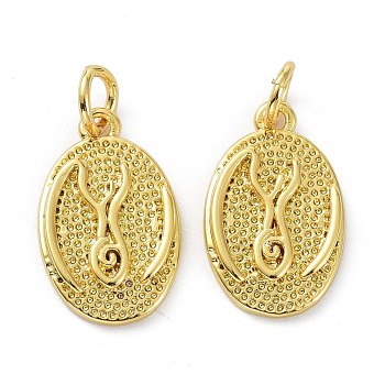 Brass Pendants, with Jump Ring, Long-Lasting Plated, Textured, Oval, Real 18K Gold Plated, 16x10x2mm, Hole: 3mm