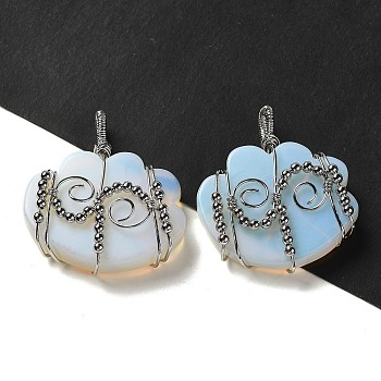 Opalite Copper Wire Wrapped Pendants, Cloud Charms with Brass Beads, Rack Plating, Platinum, 47~50x44.5~45x11~12mm, Hole: 6x5.5mm