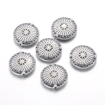 Alloy Beads, Flat Round, Antique Silver, 17.5x5mm, Hole: 1mm