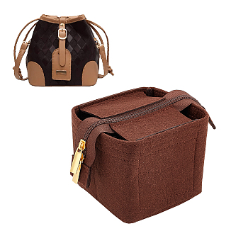 Felt & Nylon Purse Organizer Insert, with Allloy Zipper, Handbags Premium Felt, Bag Accessories, Coconut Brown, 11x14.5x10cm, Inner Diameter: 10.7x13.8cm