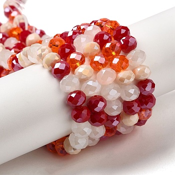 Glass Beads Strands, Faceted, Rondelle, Tomato, 8x6mm, Hole: 1mm, about 65~68pcs/strand, 15.7~16.1 inch(40~41cm)