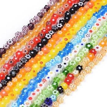 Handmade Millefiori Glass Bead Strands, Flower, Colorful, 3.7~5.6x2.6mm, Hole: 1mm, about 88~110pcs/Strand, 15.75''(40cm)