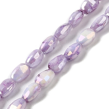 Electroplate Glass Beads Strands, Rainbow Plated, Faceted, Teardrop, Medium Purple, 6.5x4.5x3.5mm, Hole: 1mm, about 70pcs/strand, 17.72''(45cm)