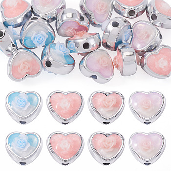 16Pcs 4 Colors Opaque Acrylic Beads, Heart, with Resin, Mixed Color, 11.5x12.5x10mm, Hole: 2.5mm, 4pcs/color