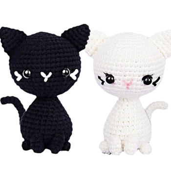 Animal Display Decoration DIY Knitting Kits for Beginners, including Doll Eye, Crochet Hook, Stitch Marker, Yarn, Instruction, Cat Shape, 10cm