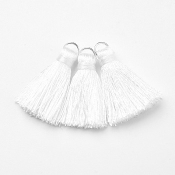 Nylon Tassels Pendant Decorations, with Alloy Findings, White, 31x7mm, Hole: 2x5mm