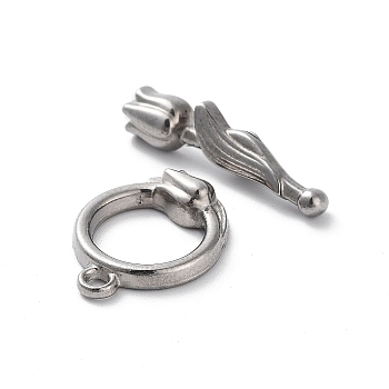 Non-Tarnish 304 Stainless Steel Toggle Clasps, Flower, Stainless Steel Color, 17.5x13x4mm, Hole: 1.6mm, Bar: 22x6x6mm