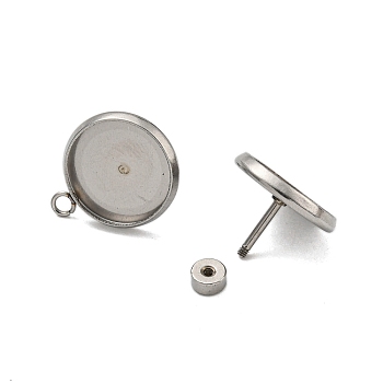 201 Stainless Steel Stud Earrings Findings, with 304 Stainless Steel Pin, Flat Round, Stainless Steel Color, 16.5x13.5mm, Hole: 1.8mm, Pin: 8x1mm