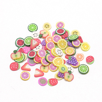 Handmade Polymer Clay Cabochons, No Hole, Fruit, Mixed Color, 4~6x4~6x0.3~0.8mm