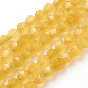 Natural White Jade Beads Strands, Star Cut Round Beads, Dyed, Faceted, Gold, 7~8mm, Hole: 1mm, about 47~48pcs/strand, 14.5 inch~15 inch(37~38cm)