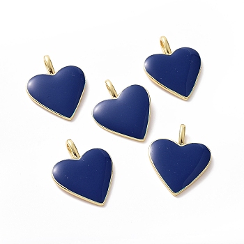 Brass Enamel Pendants, Long-Lasting Plated, Real 18K Gold Plated, Heart, Midnight Blue, 24x19x1.5mm, Hole: 6x3mm