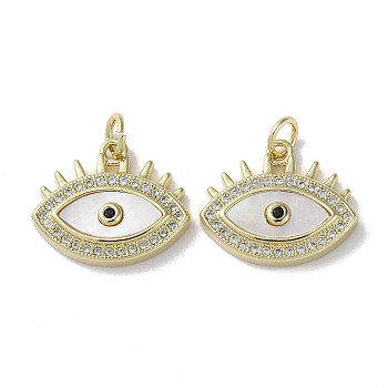 Brass Micro Pave Cubic Zirconia Pendants, with Shell, Eye, Real 18K Gold Plated, 15x18x3.5mm, Hole: 3mm