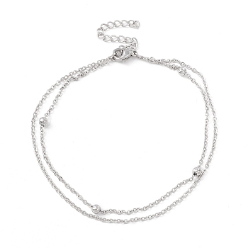 304 Stainless Steel Double Chains Multi-strand Anklet for Women, Stainless Steel Color, 8-7/8 inch(22.5cm)