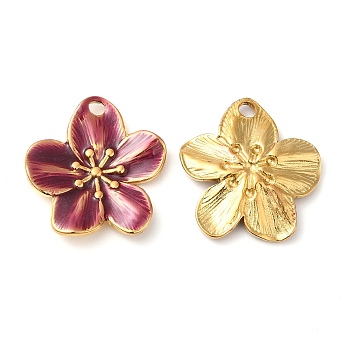 304 Stainless Steel Enamel Pendants, Real 18K Gold Plated, Flower Charm, Brown, 24.5x22.5x2.5mm, Hole: 2.5mm