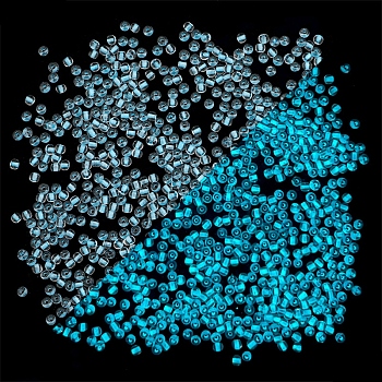 11/0 Luminous Glass Seed Beads, Inside Colours, Glow in the Dark Round Beads, Light Sky Blue, 2mm, Hole: 1mm, about 660Pcs/bag