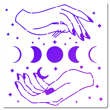 PET Plastic Hollow Out Drawing Painting Stencils Templates, Square, Moon Phase Pattern, 300x300mm