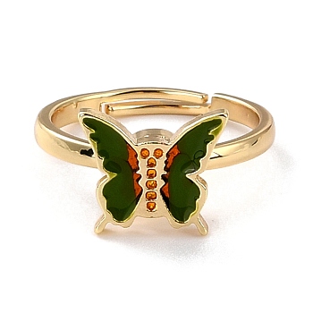 Butterfly Fidget Ring for Anxiety Stress Relief, Adjustable Spinner Ring, Alloy Enamel Rotating Ring, Golden, Dark Olive Green, US Size 6 1/2(16.9mm)