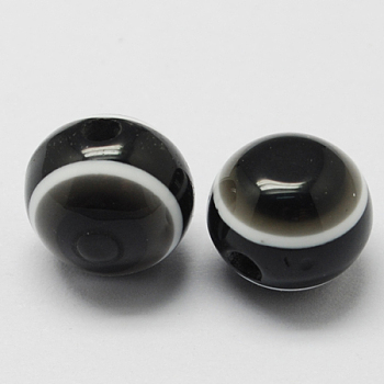 Round Evil Eye Resin Beads, Black, 10x9mm, Hole: 1.8~2mm
